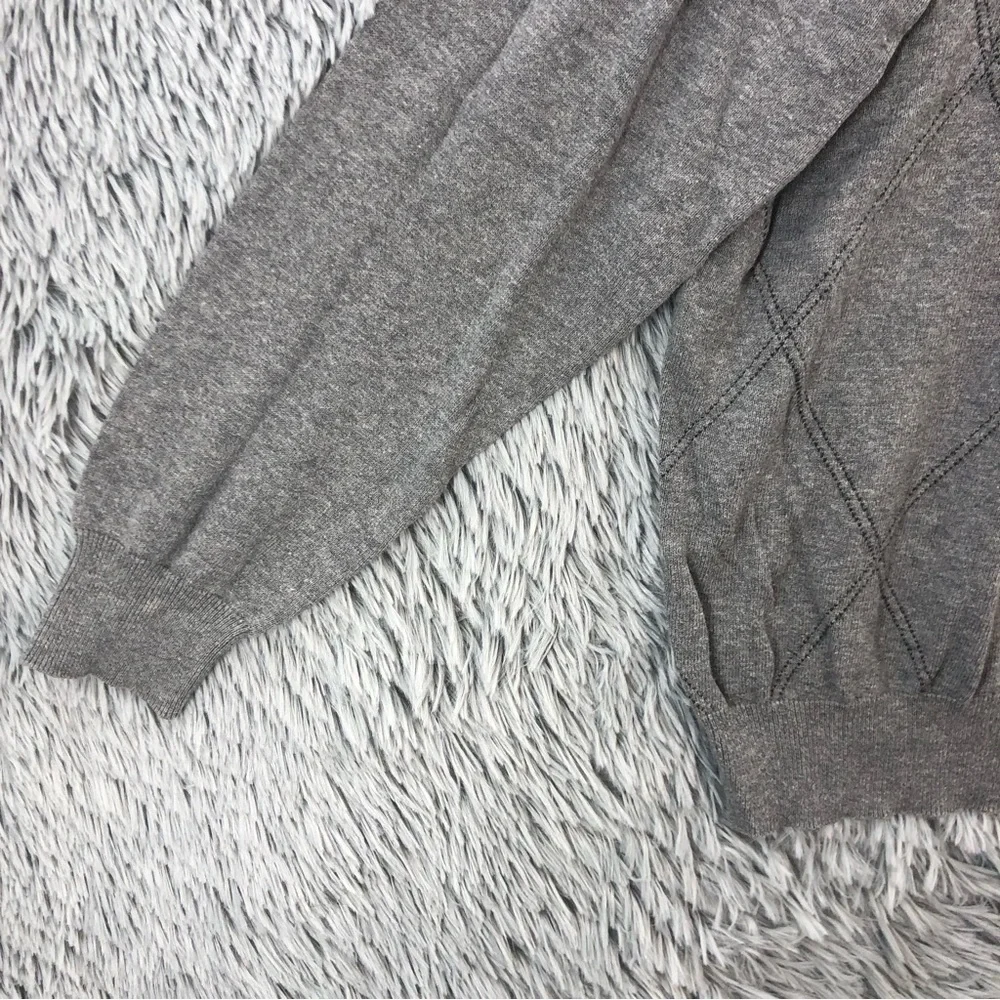 Geoffrey Beene Sweater XL Cashmere Cotton Gray Diamond Crew Neck Long Sleeve